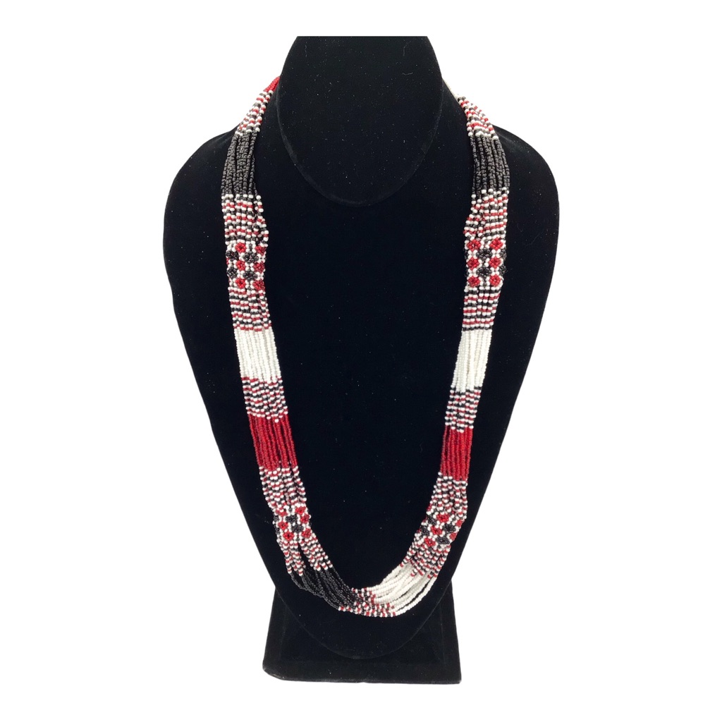 Native American Inspired Red Black White Multistrand Seed Beaded Necklace 32$